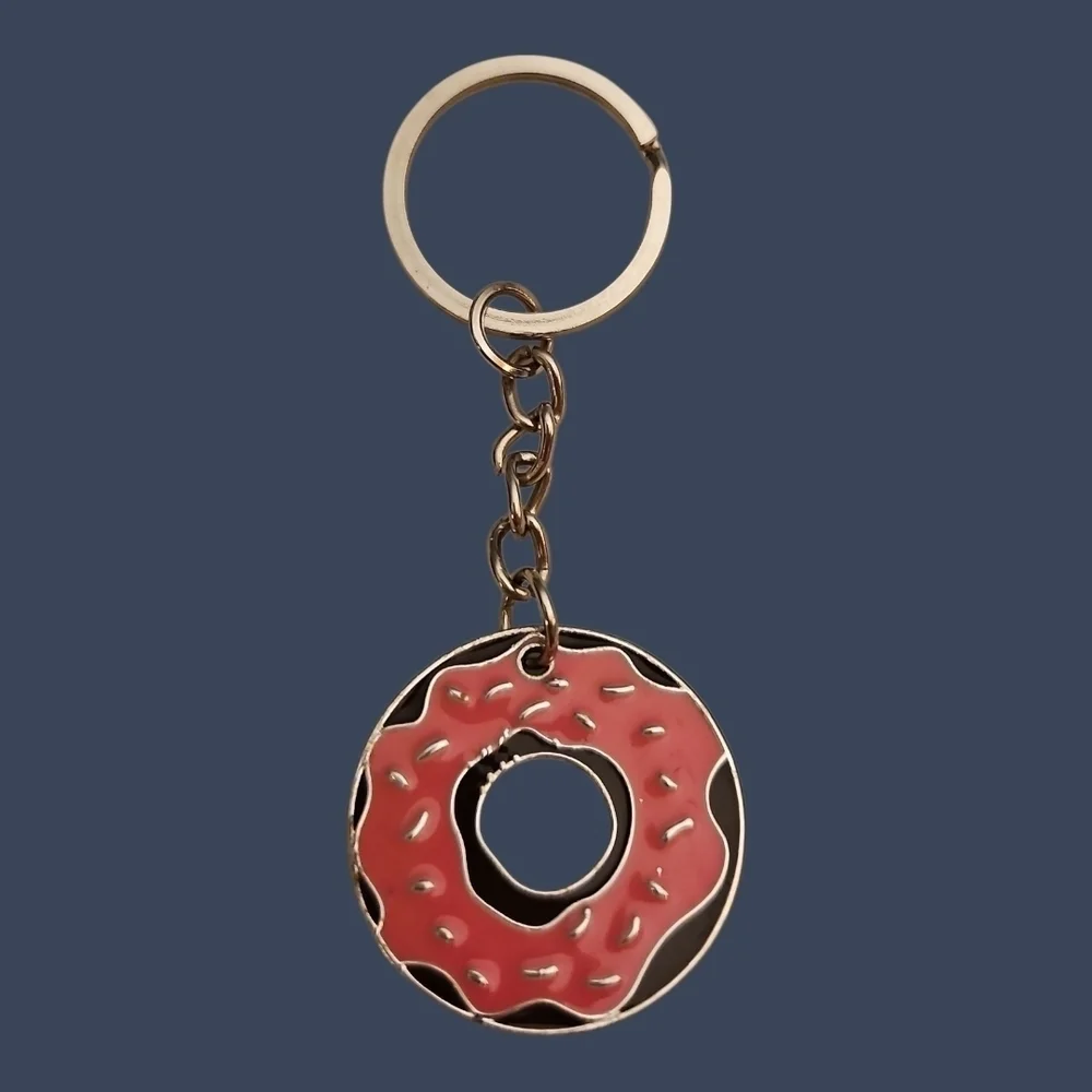 3/$25 Vintage Chocolate Pink Sprinkle Icing Donut Keychain
